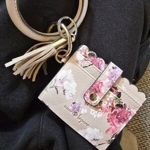 Nanette Lepore Pink Floral Card Holder with Gold Logo